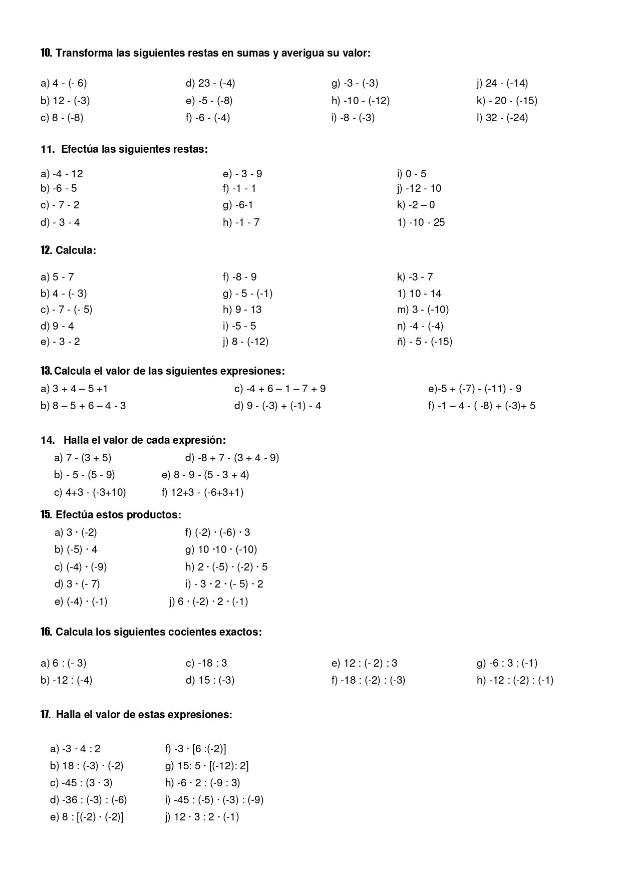 Ficha Ejercicios Numeros Enteros Page